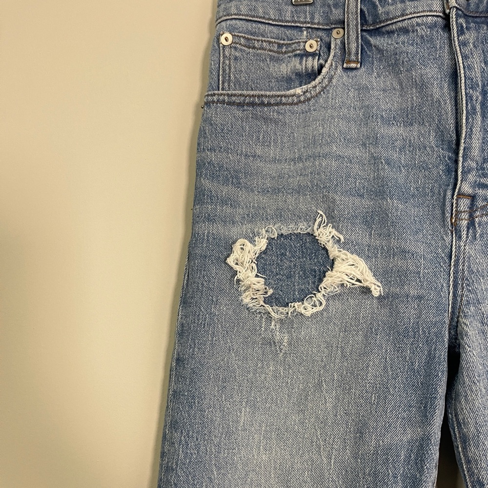Madewell Womens Jeans Size 27 Blue Classic Straight Distressed Denim Bottoms - Picture 5 of 12